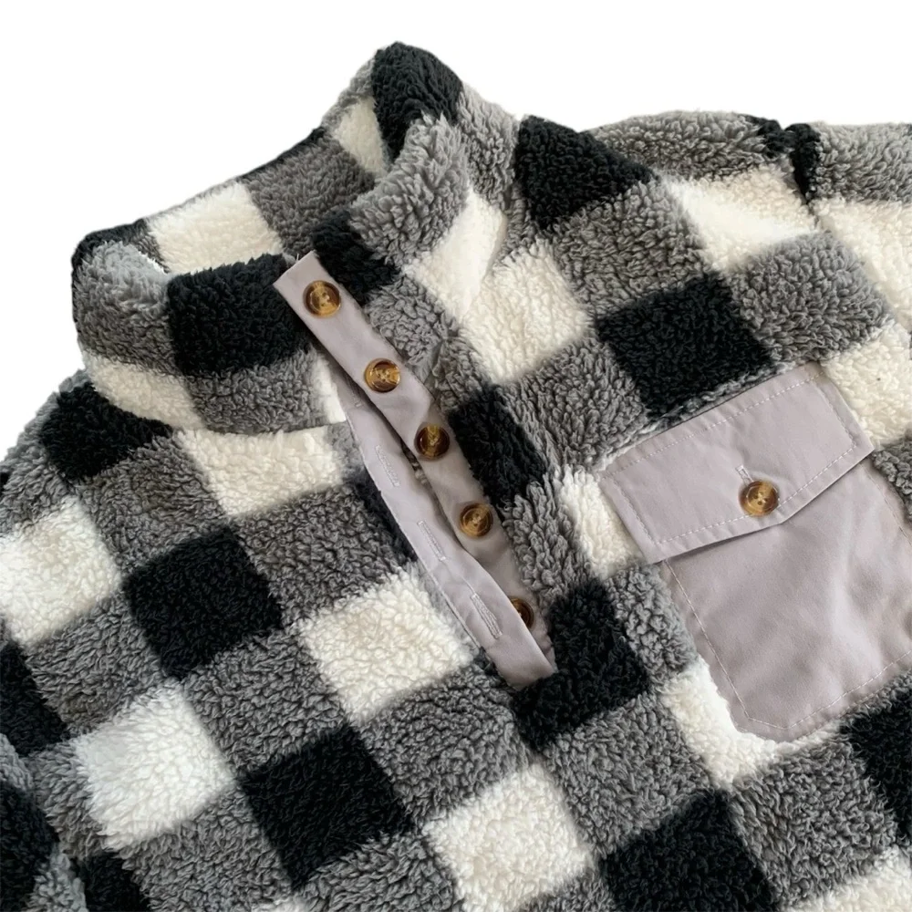 Warm & Cozy Fuzzy Plaid Oversized Sweater Pull Over - Picture 2 of 9